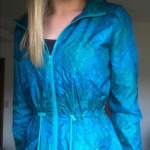 Blue/green floral Aztec rain jacket